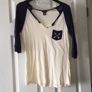 Cream and Blue baseball tee